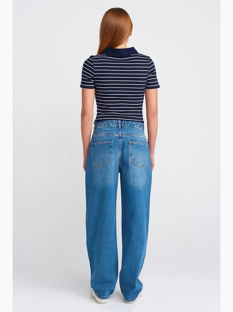 Jeans balloon de cintura subida e perna larga e larga dilvin Azul-safira - Kiabi