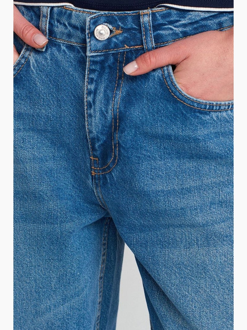 Jeans balloon de cintura subida e perna larga e larga dilvin Azul-safira - Kiabi