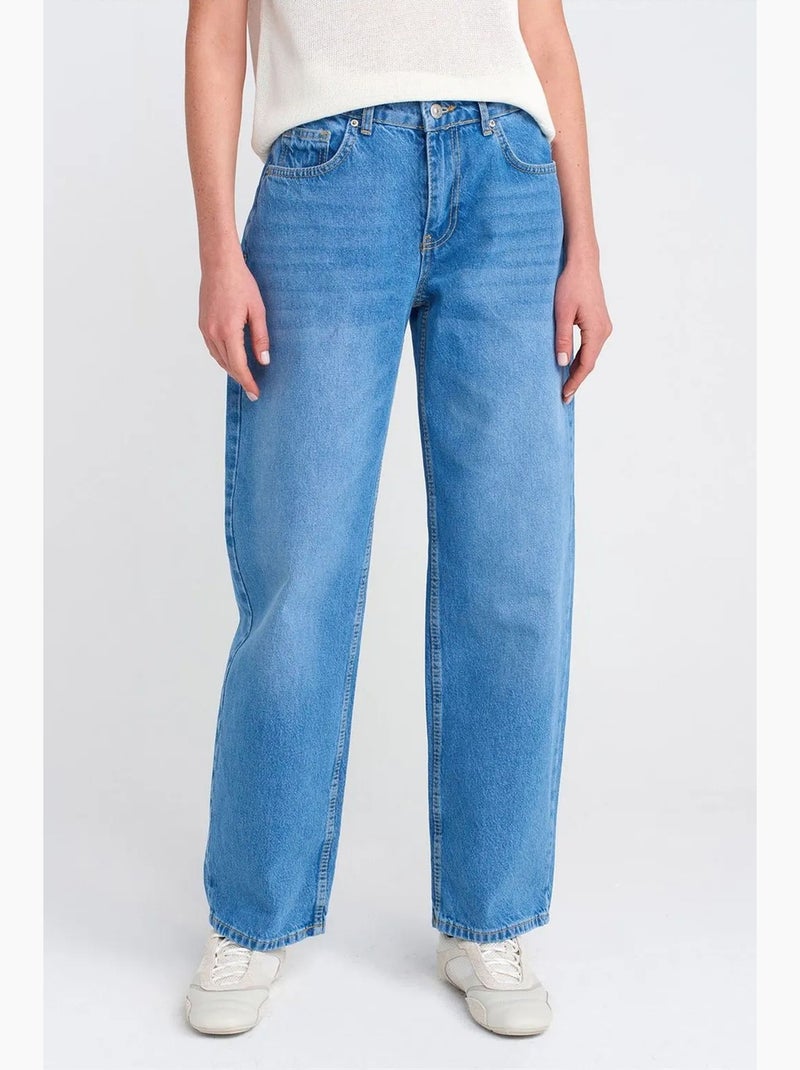 Jeans balloon de cintura subida e perna larga e larga dilvin Azul-safira - Kiabi