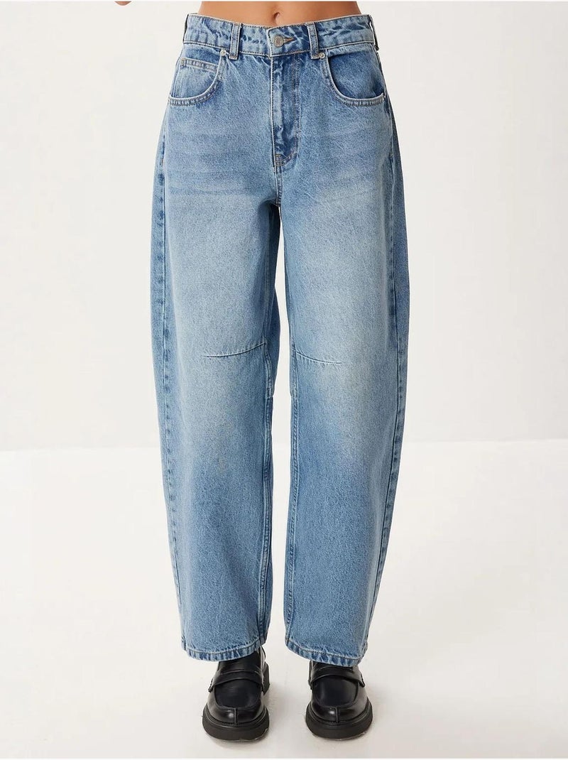 Jeans balloon fit de cintura subida com punho boot cuff istanbul Azul claro - Kiabi