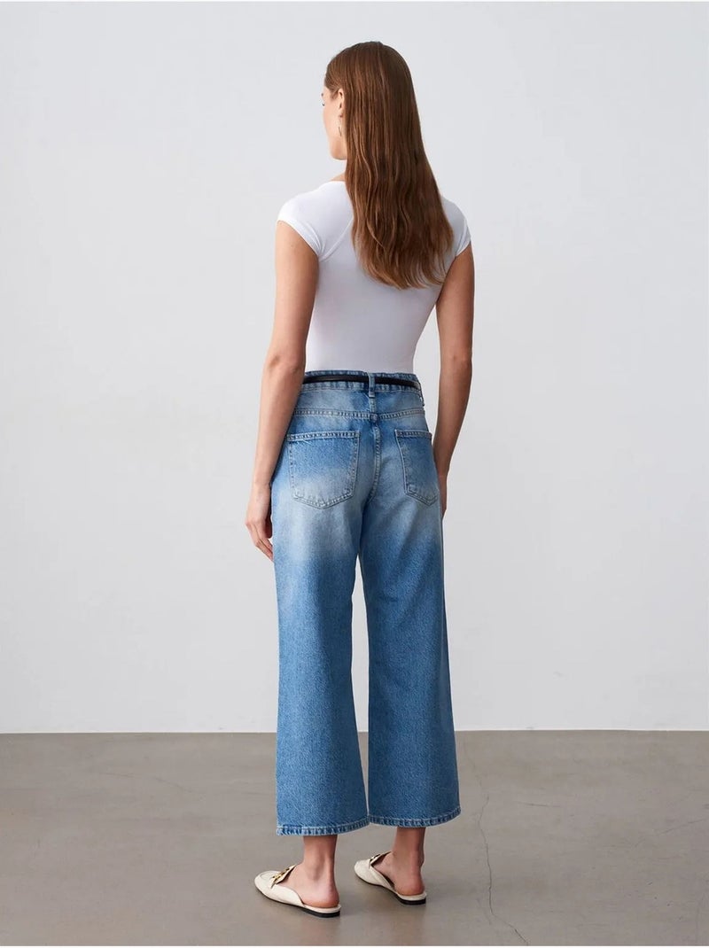 Jeans capri de cintura baixa e perna larga dilvin Azul-safira - Kiabi