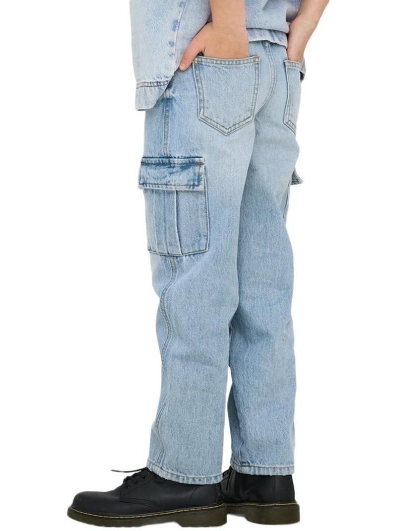 Jeans Cargo Azul Claro para Menina Kids ONLY Mony Wide Azul - Kiabi