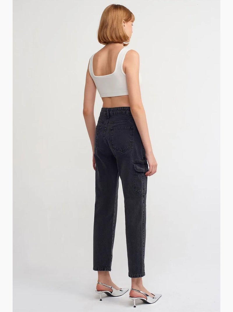 Jeans cargo de perna reta de cintura subida dilvin Preto - Kiabi