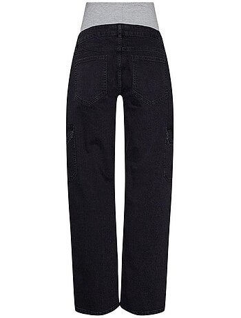 Jeans Cargo Wide Leg Pretos para Mulher Mamalicious