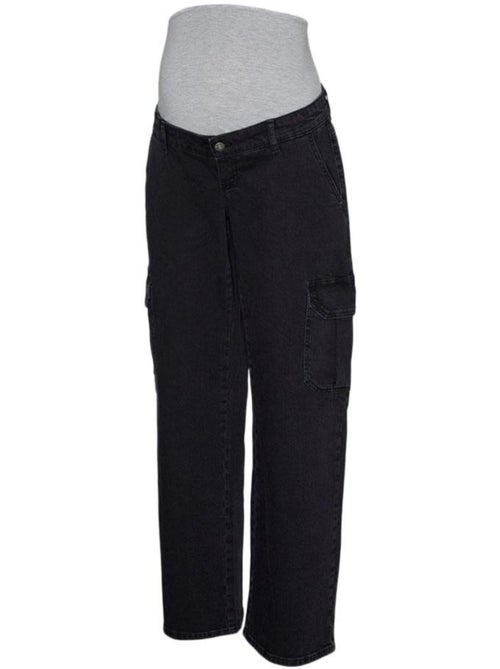 Jeans Cargo Wide Leg Pretos para Mulher Mamalicious - Kiabi Jeans Cargo Wide Leg Pretos para Mulher Mamalicious - Kiabi