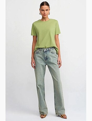 Jeans de algodão de cintura baixa e perna reta dilvin