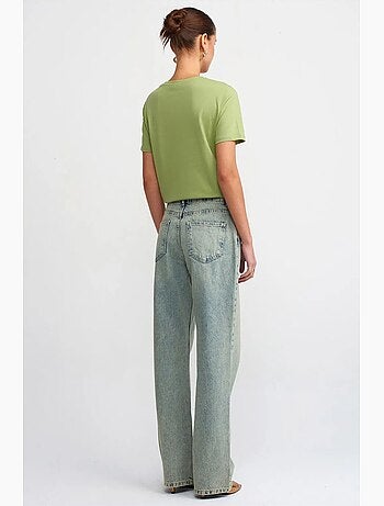 Jeans de algodão de cintura baixa e perna reta dilvin