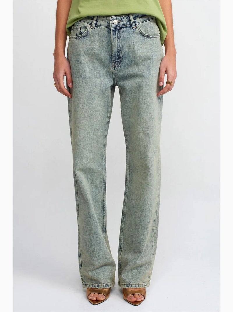 Jeans de algodão de cintura baixa e perna reta dilvin Azul claro - Kiabi
