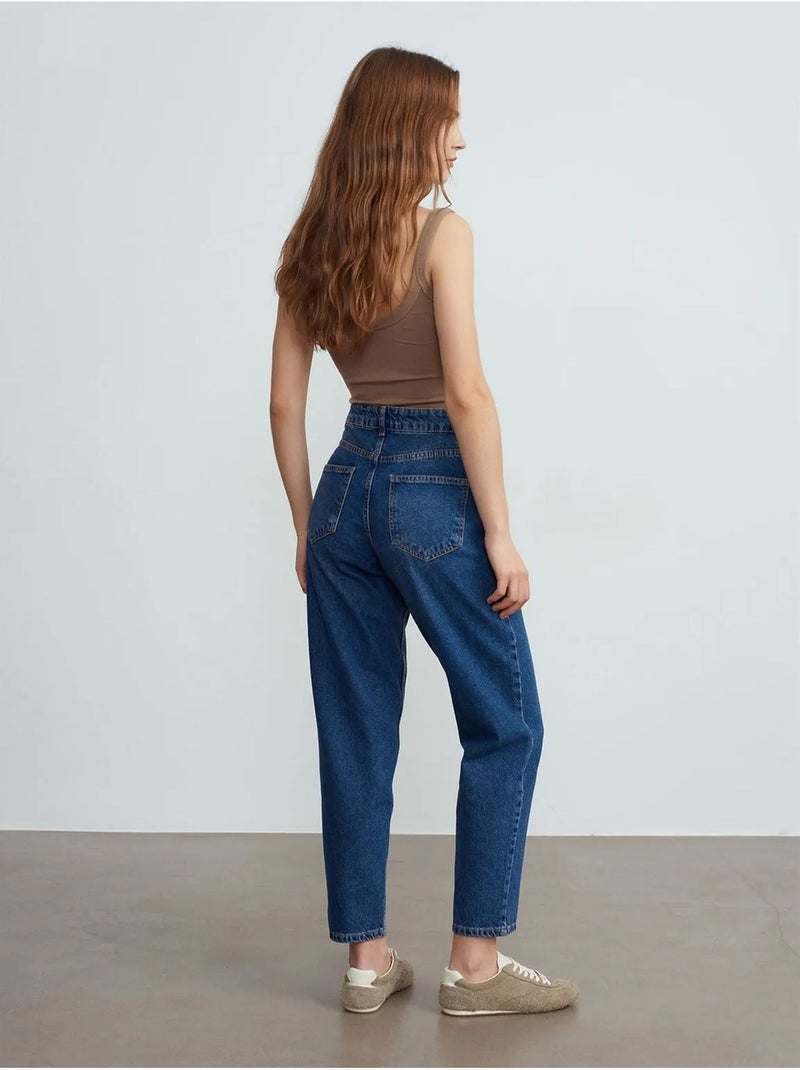 Jeans de algodão de cintura baixa e perna reta dilvin Azul-safira - Kiabi