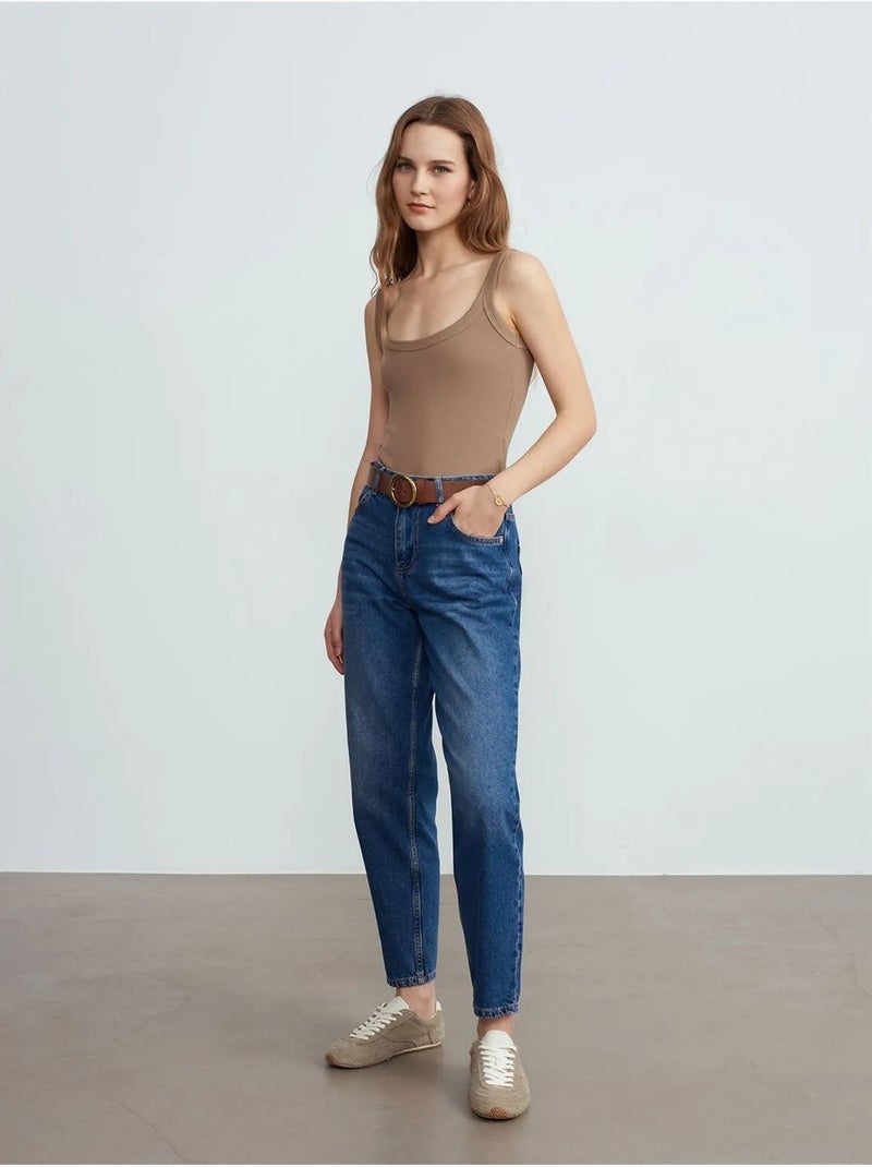 Jeans de algodão de cintura baixa e perna reta dilvin Azul-safira - Kiabi