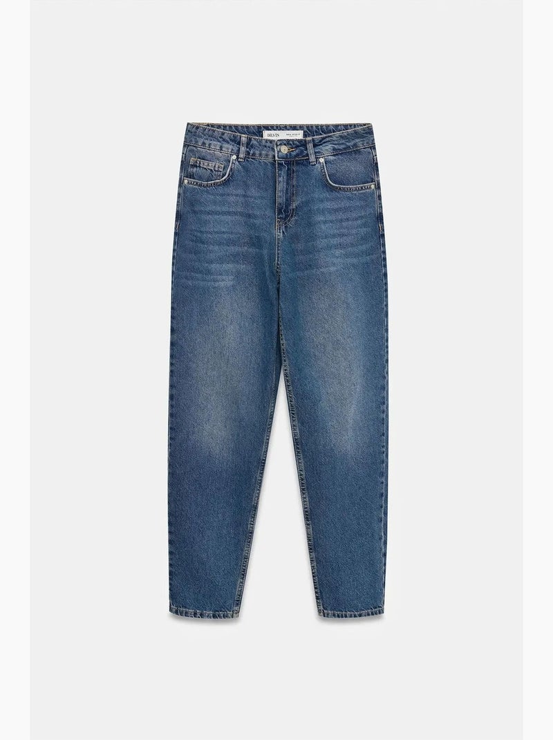 Jeans de algodão de cintura baixa e perna reta dilvin Azul-safira - Kiabi