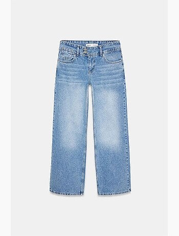 Jeans de algodão de cintura subida e perna larga dilvin