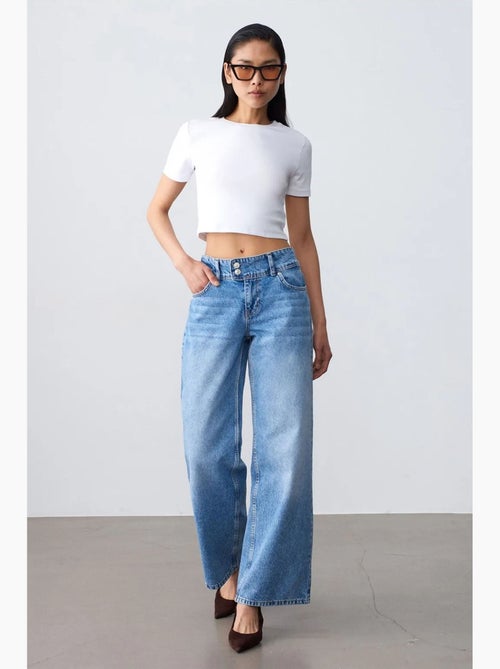 Jeans de algodão de cintura subida e perna larga dilvin - Kiabi Jeans de algodão de cintura subida e perna larga dilvin - Kiabi