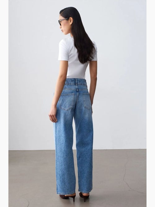 Jeans de algodão de cintura subida e perna larga dilvin - Kiabi Jeans de algodão de cintura subida e perna larga dilvin - Kiabi