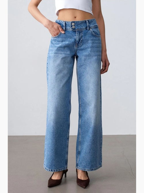 Jeans de algodão de cintura subida e perna larga dilvin - Kiabi Jeans de algodão de cintura subida e perna larga dilvin - Kiabi
