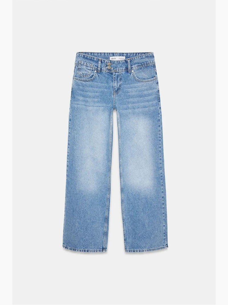 Jeans de algodão de cintura subida e perna larga dilvin Azul-safira - Kiabi