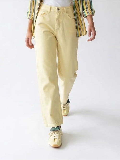 Jeans de algodão de cintura subida e perna larga mixray - Kiabi Jeans de algodão de cintura subida e perna larga mixray - Kiabi