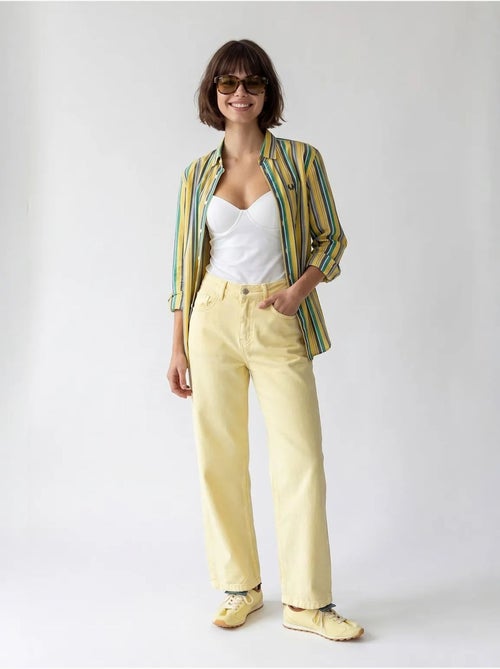Jeans de algodão de cintura subida e perna larga mixray - Kiabi Jeans de algodão de cintura subida e perna larga mixray - Kiabi