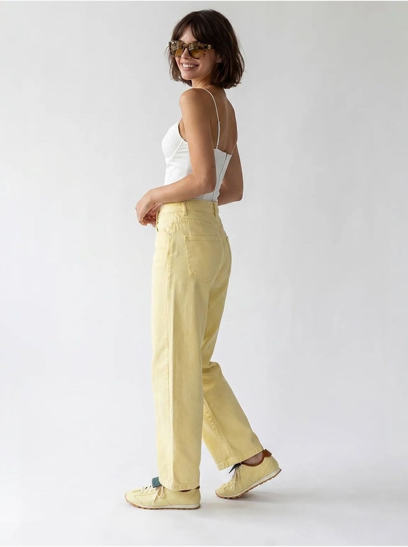 Jeans de algodão de cintura subida e perna larga mixray Amarelo-limão - Kiabi