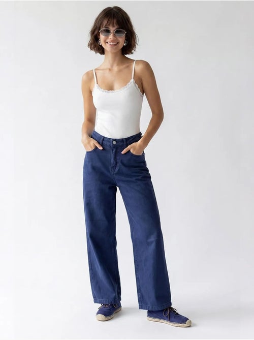 Jeans de algodão de cintura subida e perna larga mixray - Kiabi Jeans de algodão de cintura subida e perna larga mixray - Kiabi