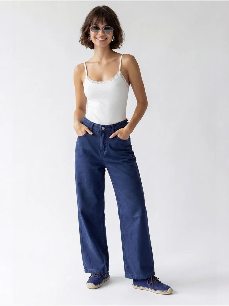 Jeans de algodão de cintura subida e perna larga mixray Azul-ultramar - Kiabi