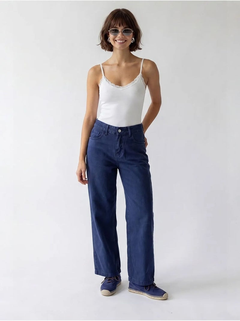 Jeans de algodão de cintura subida e perna larga mixray Azul-ultramar - Kiabi