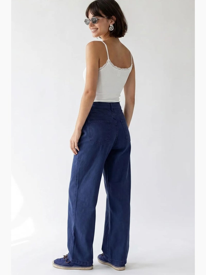 Jeans de algodão de cintura subida e perna larga mixray Azul-ultramar - Kiabi