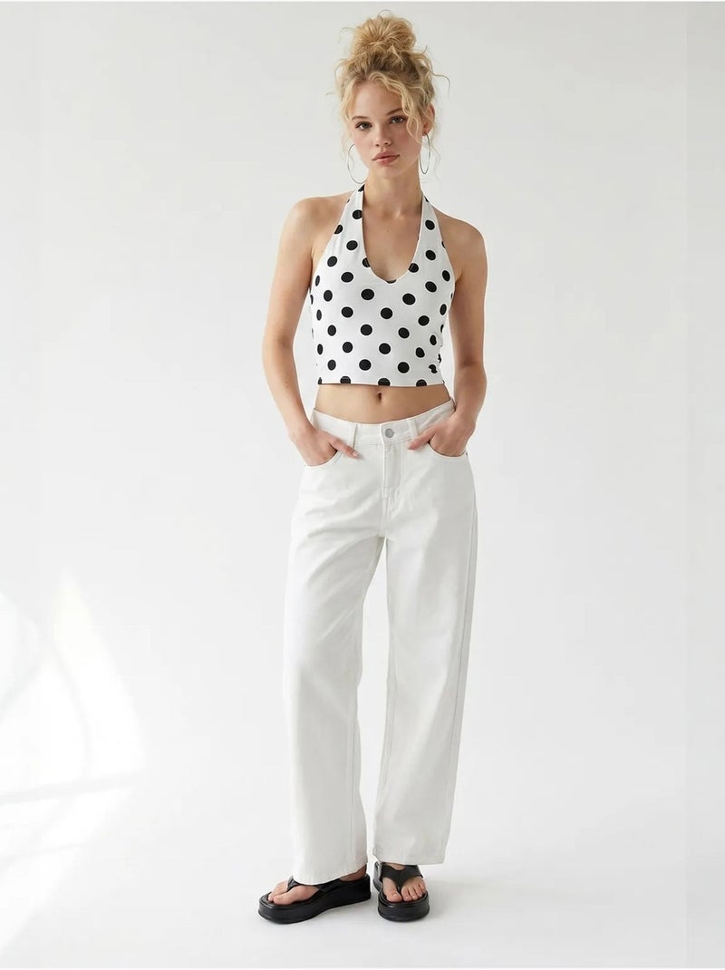 Jeans de algodão de cintura subida e perna larga mixray Branco - Kiabi