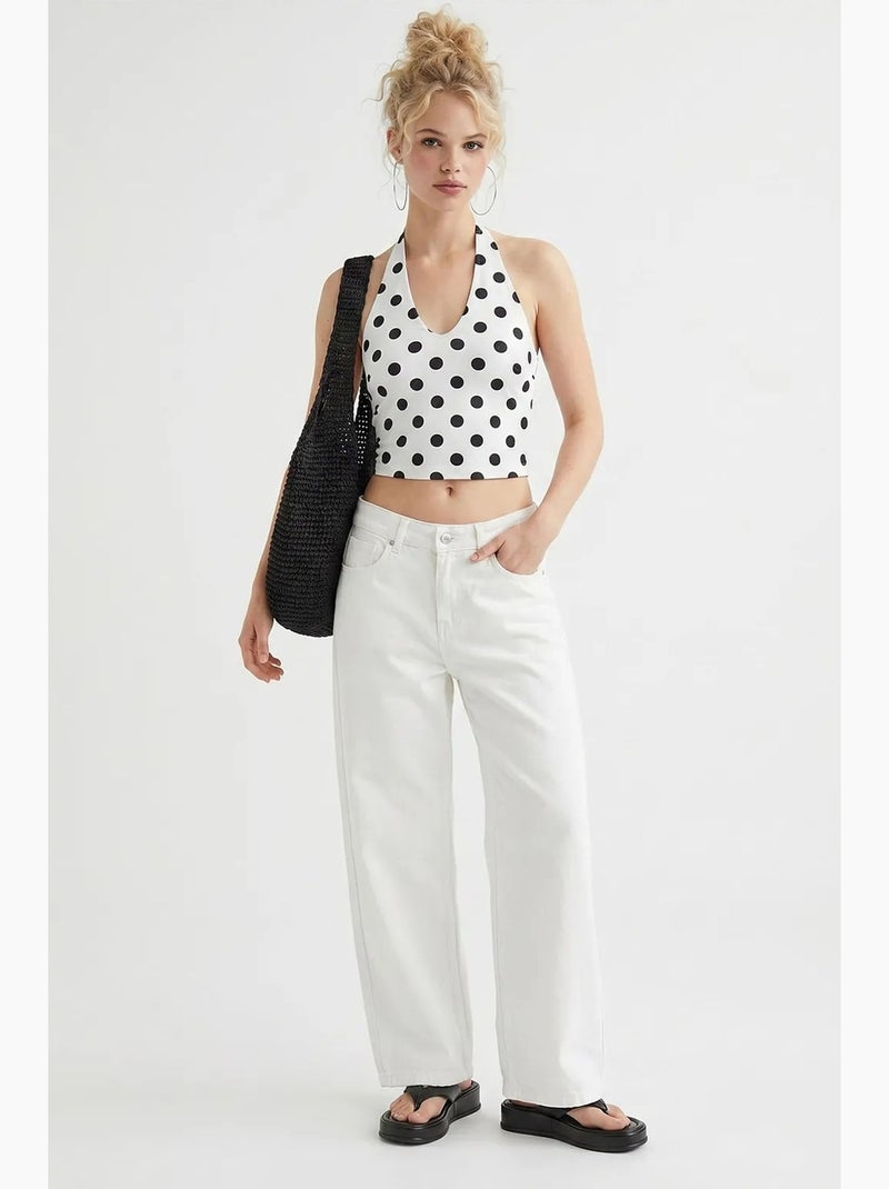 Jeans de algodão de cintura subida e perna larga mixray Branco - Kiabi