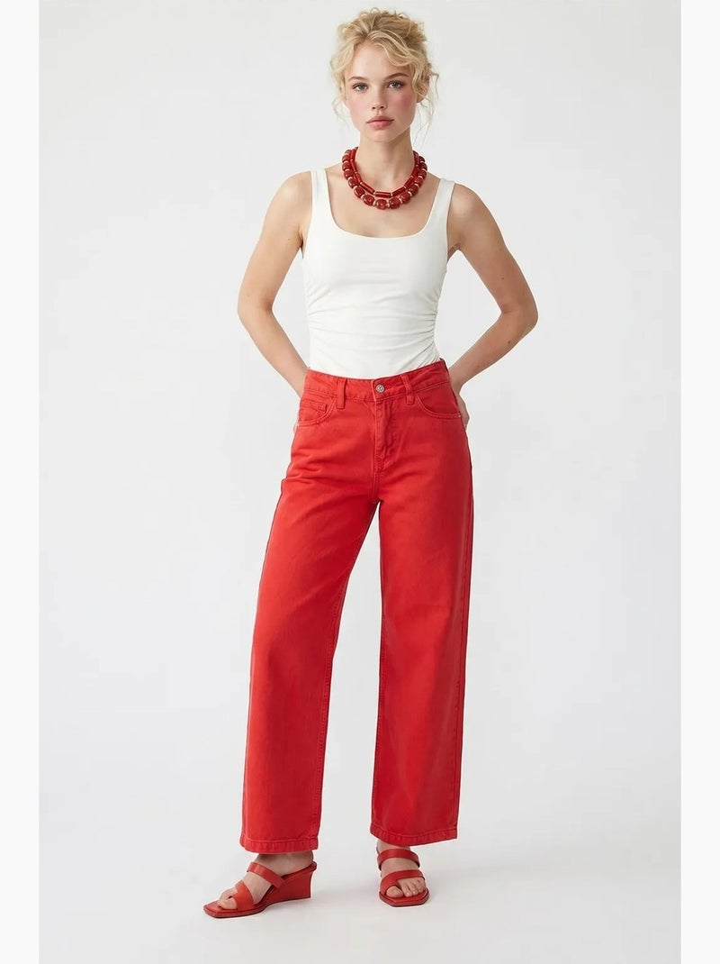 Jeans de algodão de cintura subida e perna larga mixray Vermelho - Kiabi