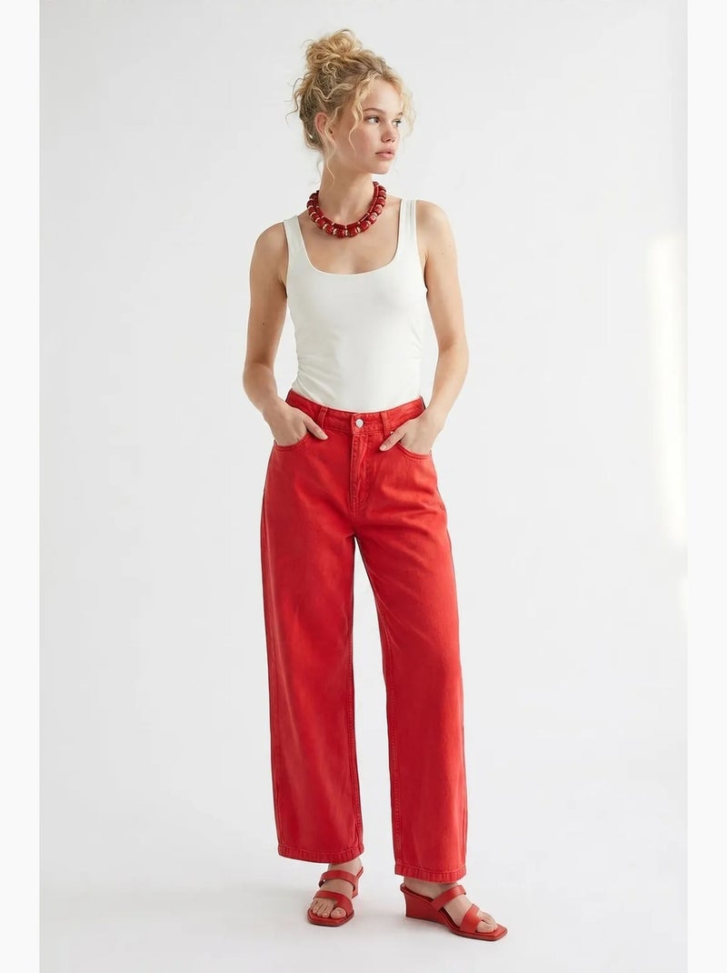 Jeans de algodão de cintura subida e perna larga mixray Vermelho - Kiabi