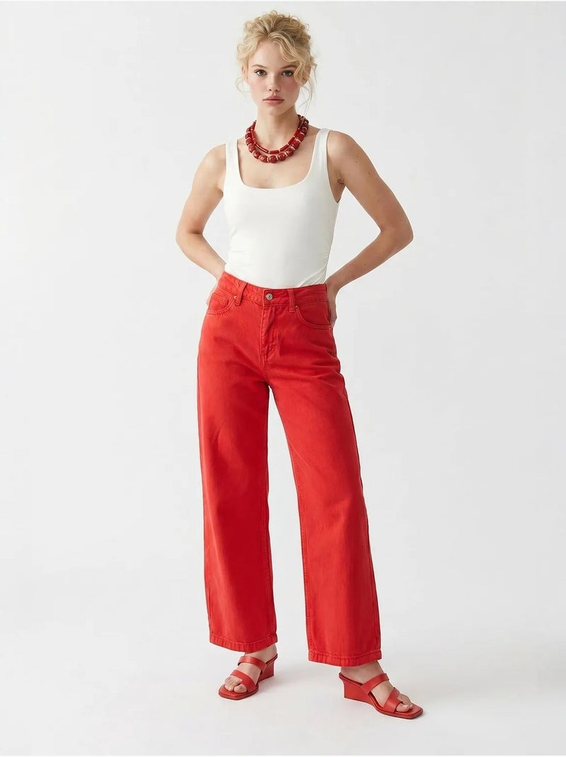 Jeans de algodão de cintura subida e perna larga mixray Vermelho - Kiabi