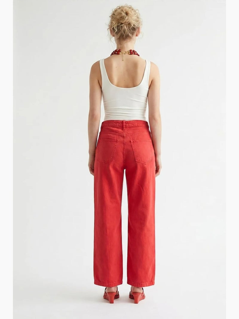 Jeans de algodão de cintura subida e perna larga mixray Vermelho - Kiabi