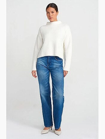 Jeans de algodão de cintura subida e perna reta dilvin