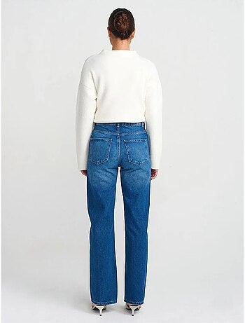 Jeans de algodão de cintura subida e perna reta dilvin