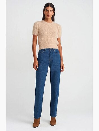 Jeans de algodão de cintura subida e perna reta dilvin