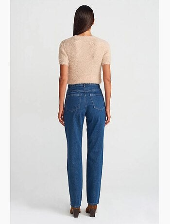 Jeans de algodão de cintura subida e perna reta dilvin
