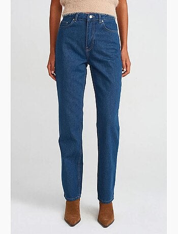 Jeans de algodão de cintura subida e perna reta dilvin