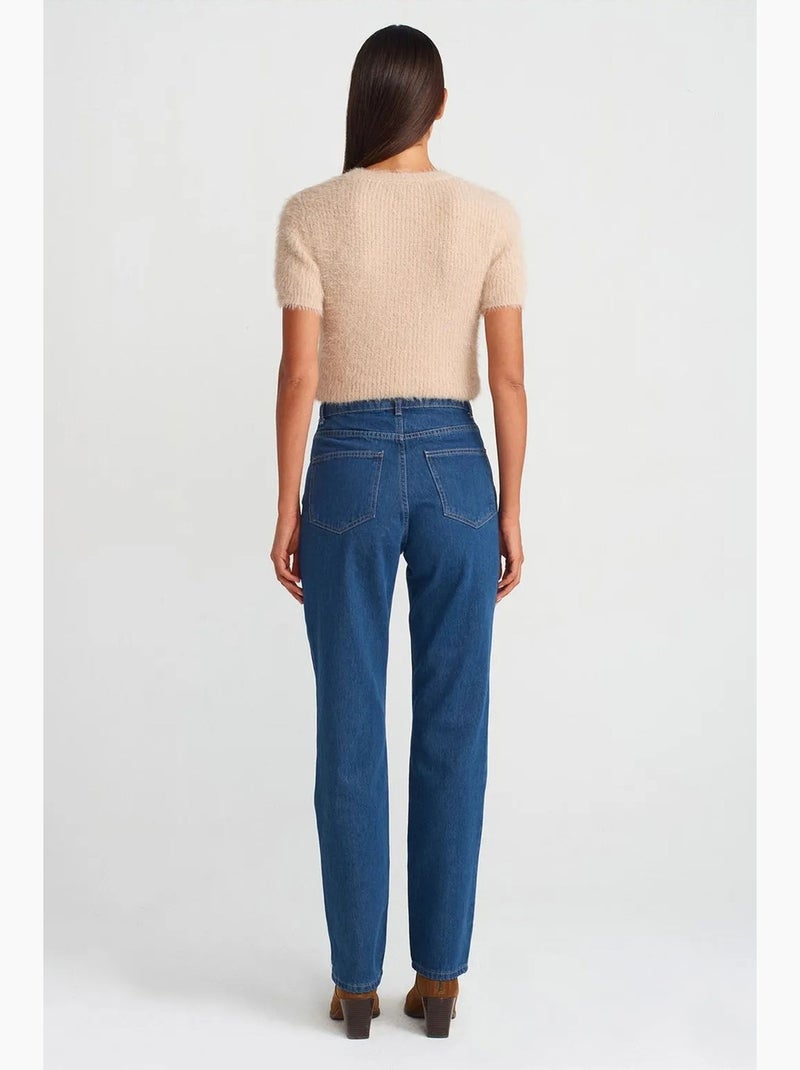 Jeans de algodão de cintura subida e perna reta dilvin Azul-safira - Kiabi