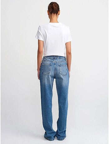 Jeans de algodão de cintura subida e perna reta dilvin