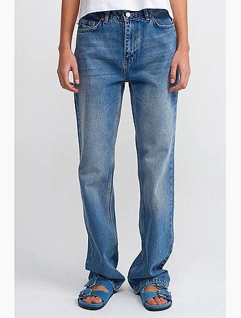 Jeans de algodão de cintura subida e perna reta dilvin