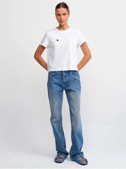 Jeans de algodão de cintura subida e perna reta dilvin - Kiabi