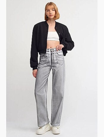 Jeans de algodão de cintura subida e perna reta dilvin