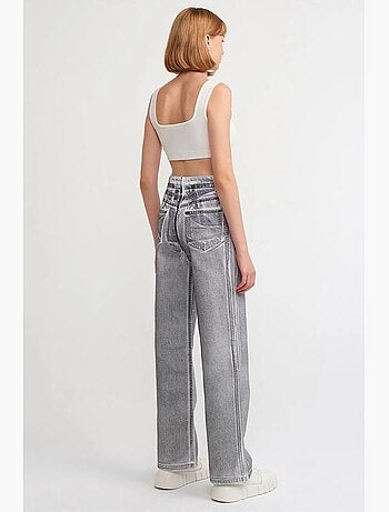 Jeans de algodão de cintura subida e perna reta dilvin