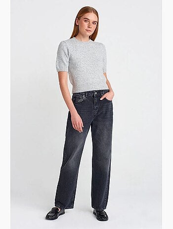 Jeans de algodão de cintura subida e perna reta dilvin