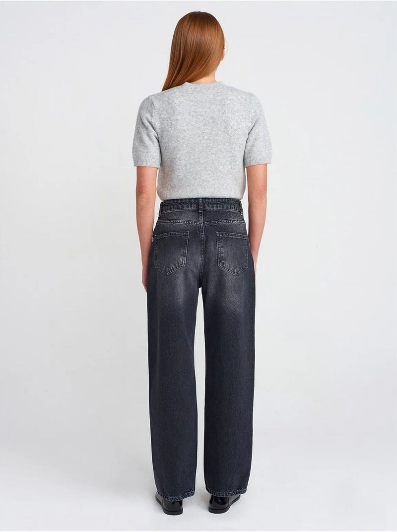 Jeans de algodão de cintura subida e perna reta dilvin Cinza escuro - Kiabi