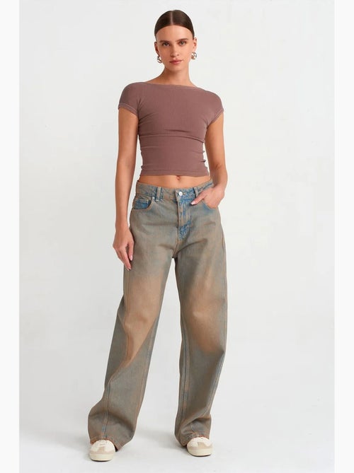 Jeans de algodão de senhora de cintura média e perna larga dilvin - Kiabi Jeans de algodão de senhora de cintura média e perna larga dilvin - Kiabi