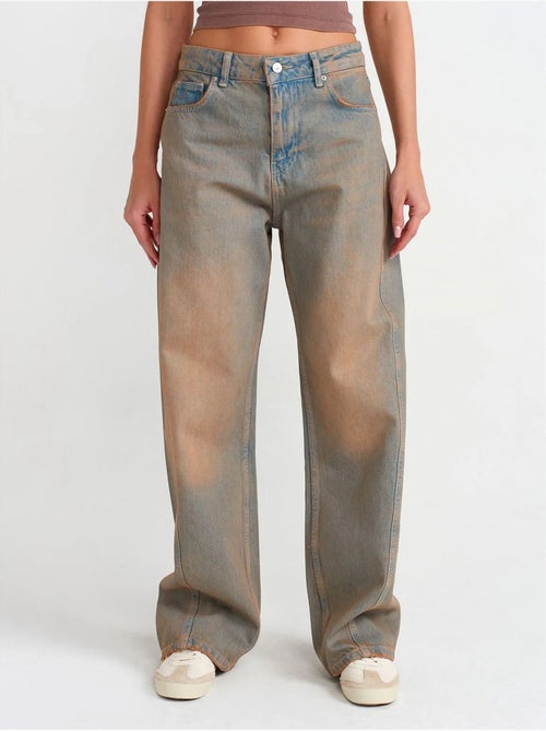 Jeans de algodão de senhora de cintura média e perna larga dilvin - Kiabi Jeans de algodão de senhora de cintura média e perna larga dilvin - Kiabi
