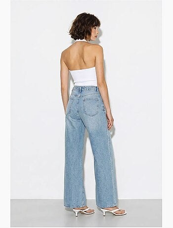 Jeans de cintura alta e perna larga bordados lucci