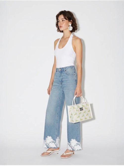 Jeans de cintura alta e perna larga bordados lucci - Kiabi Jeans de cintura alta e perna larga bordados lucci - Kiabi